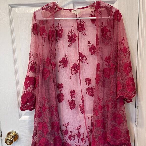 Sheer Floral Embroidered Kimono/Cardigan - Picture 1 of 2